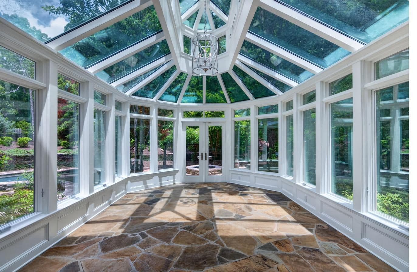 Wellness wing living space with pool and spa views